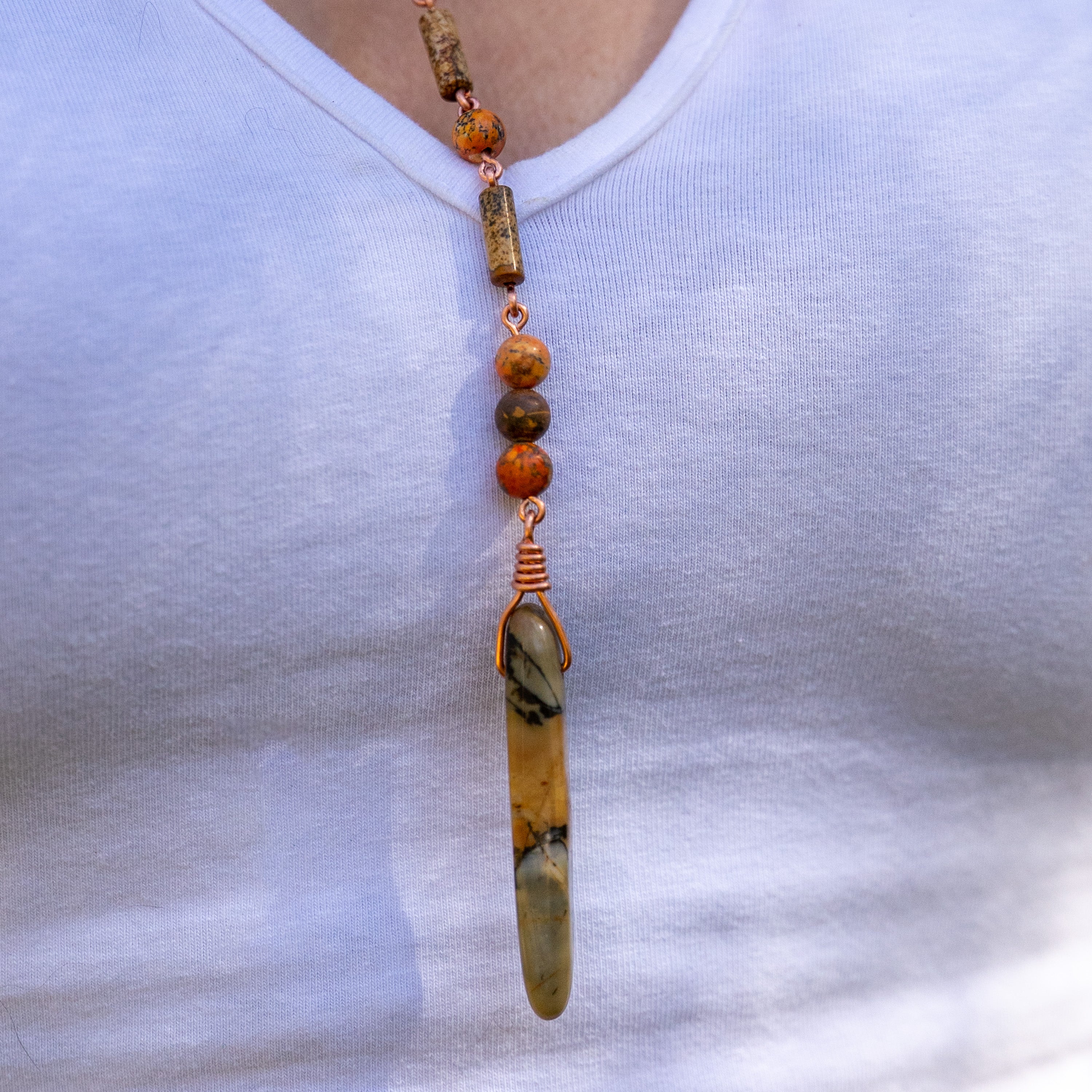 Bohemian Necklace with Mixed Jasper & Copper