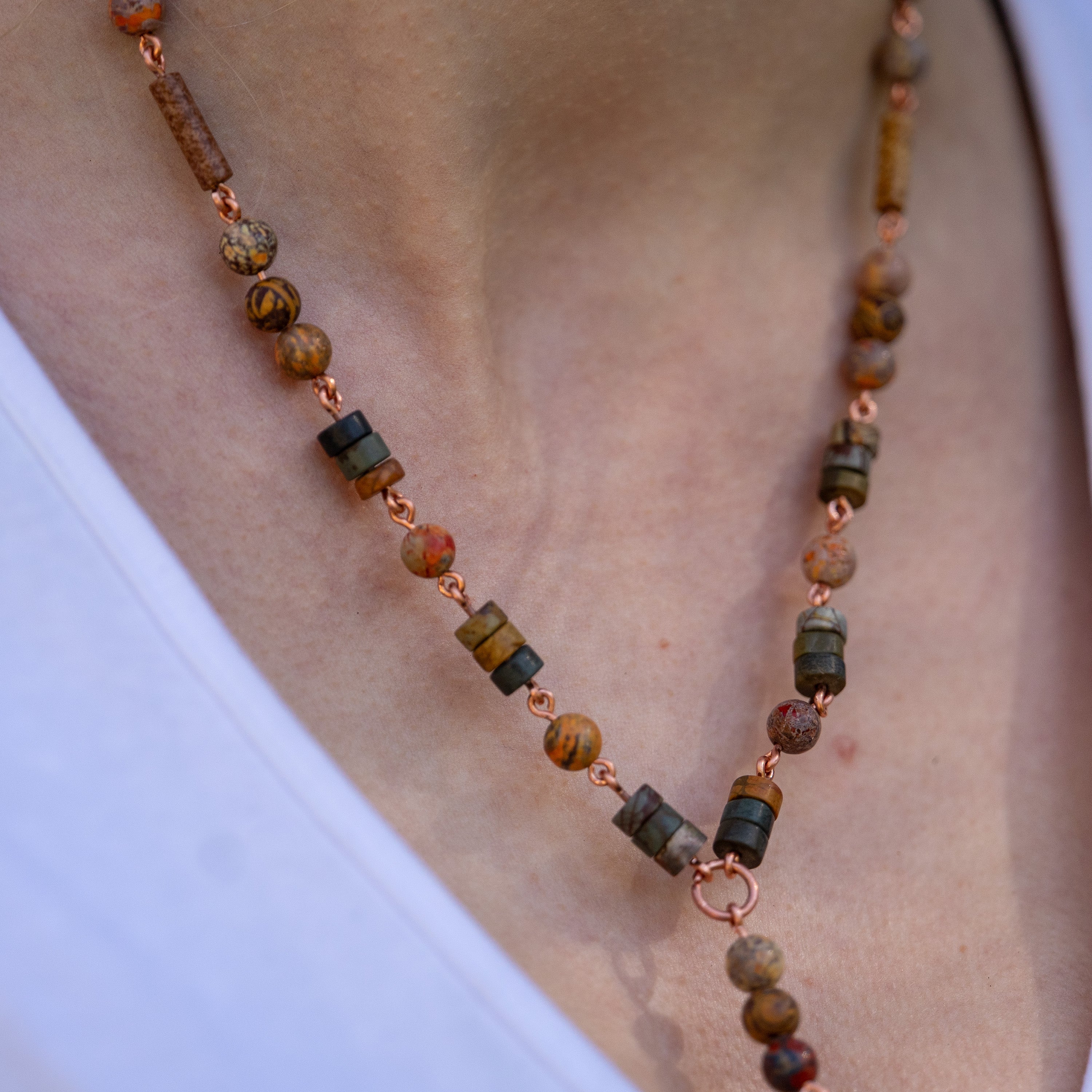 Bohemian Necklace with Mixed Jasper & Copper