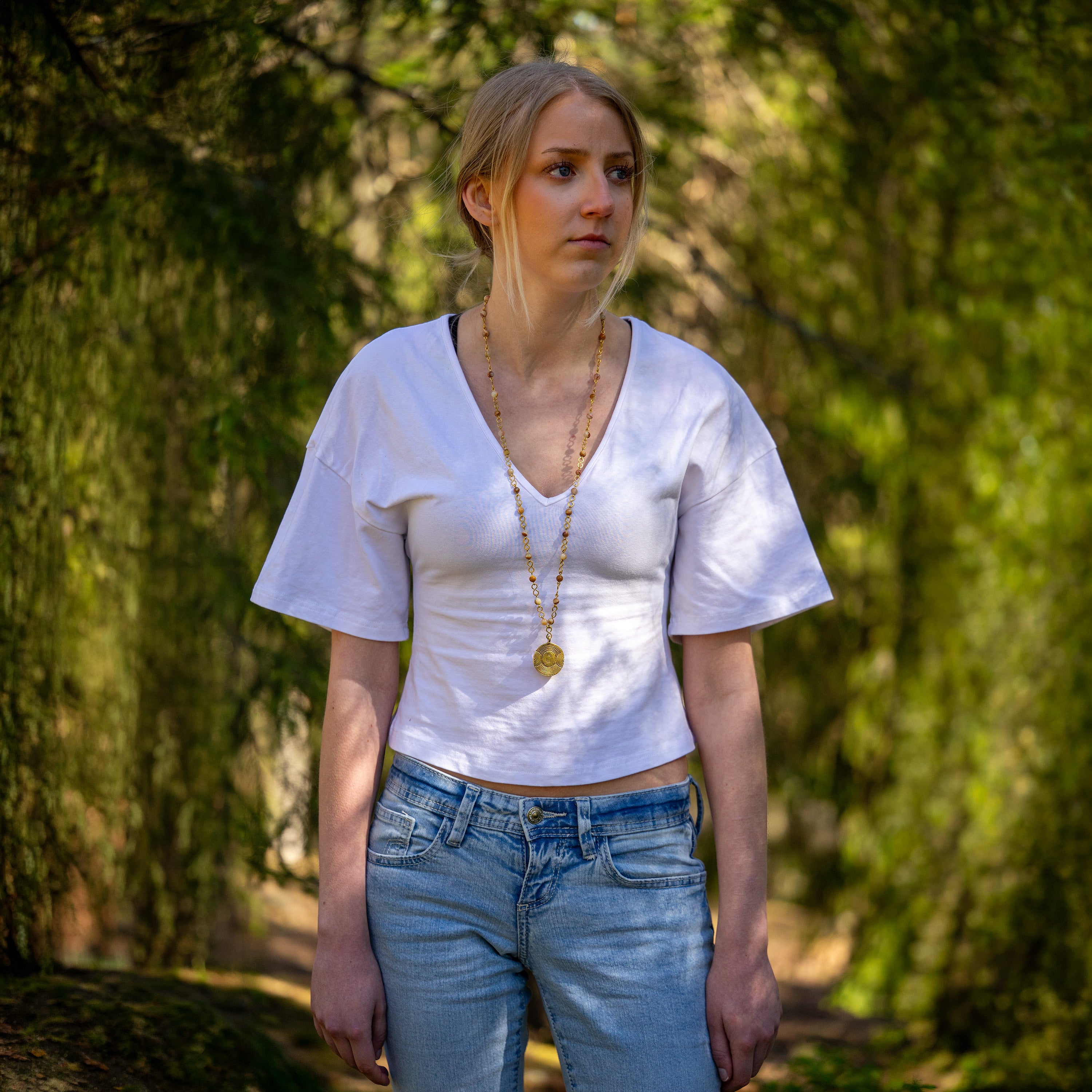 Bohemian Necklace with Wood Jasper & Brass Pendant