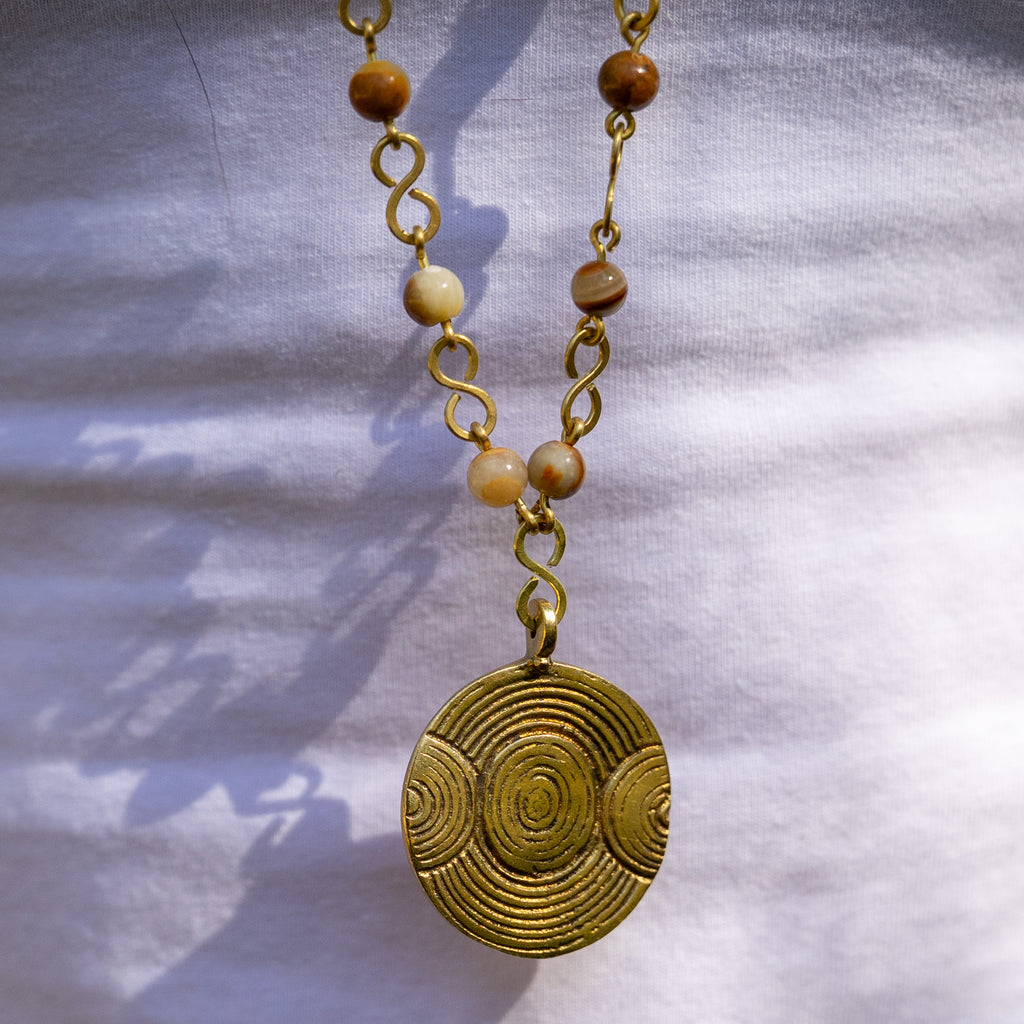 Bohemian Necklace with Wood Jasper & Brass Pendant