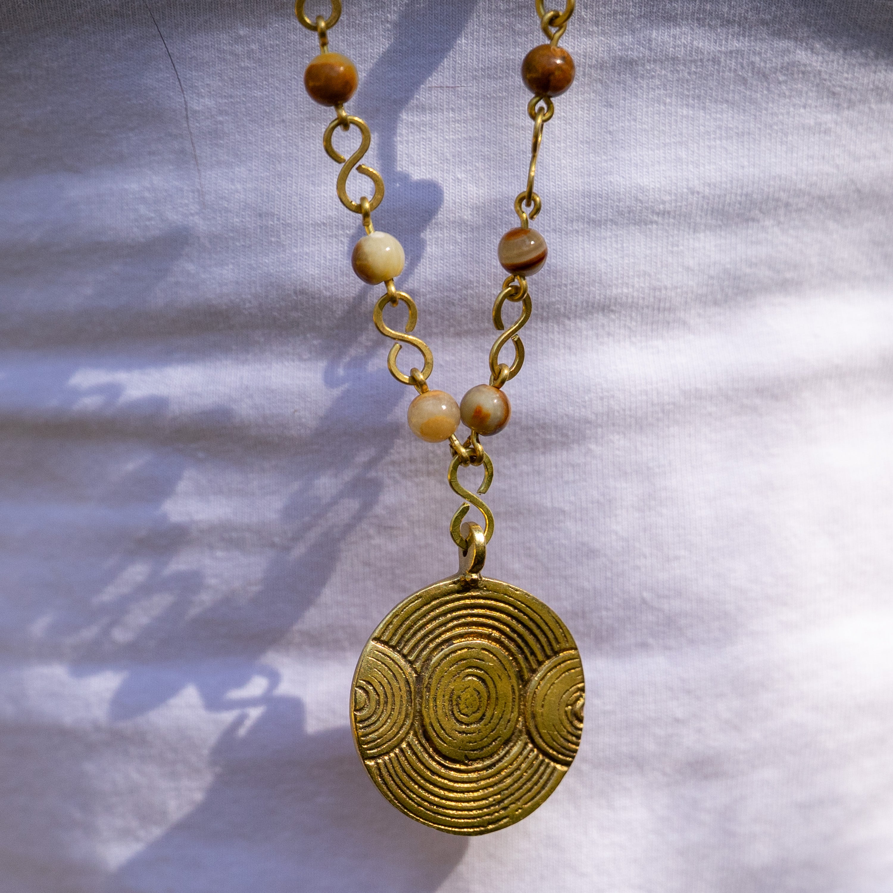 Bohemian Necklace with Wood Jasper & Brass Pendant