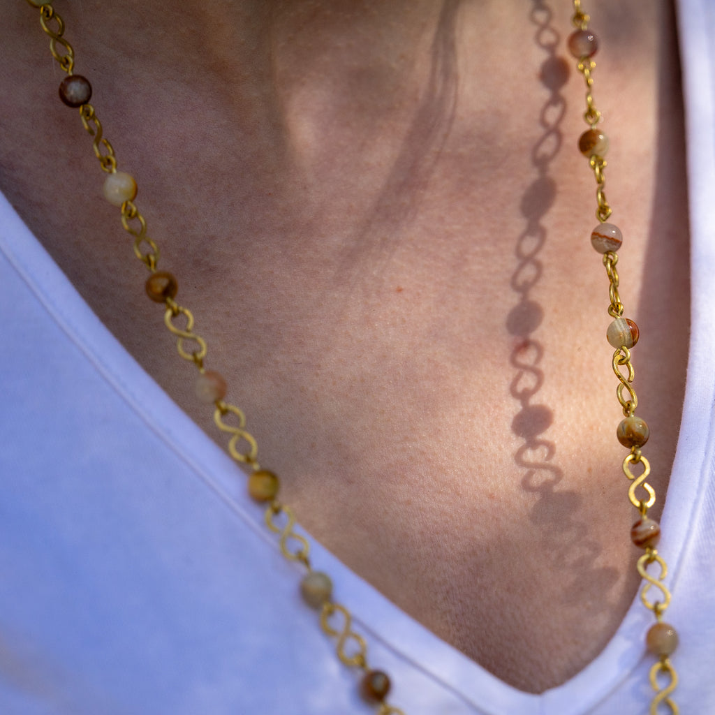 Bohemian Necklace with Wood Jasper & Brass Pendant