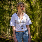 Bohemian Necklace with Matte Tiger’s Eye, Bronze & Fabric