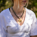 Bohemian Fabric Necklace with Bronze Pendant