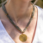 Bohemian Fabric Necklace with Bronze Pendant