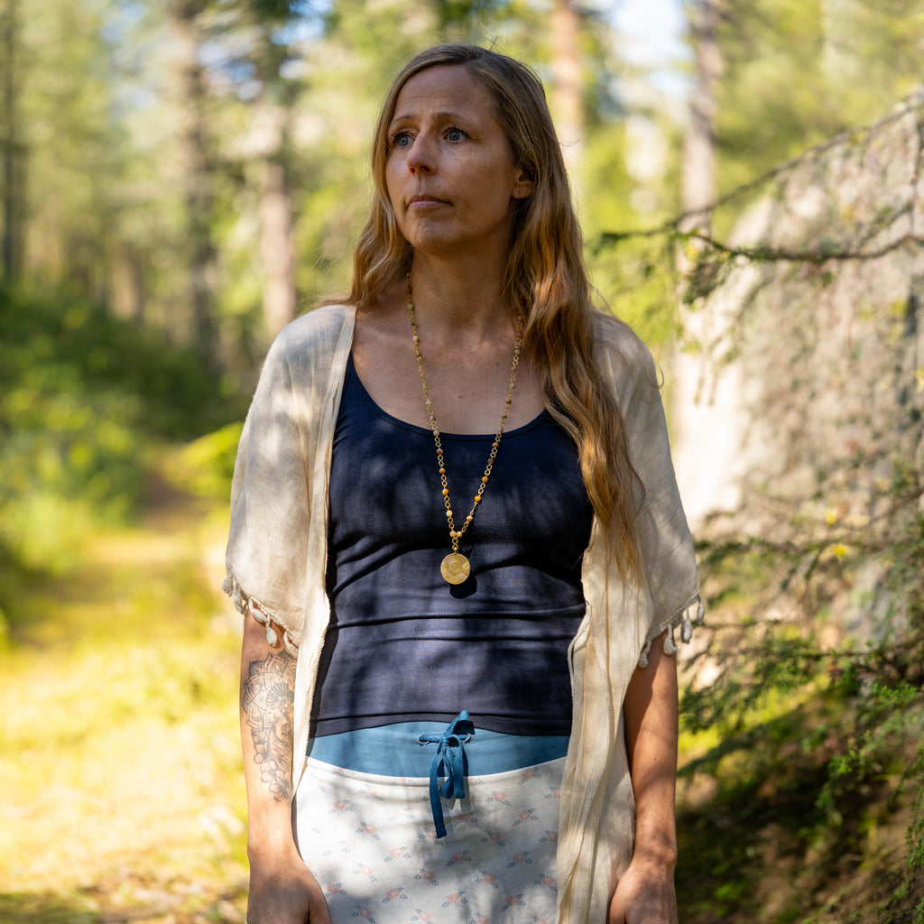 Bohemian Necklace with Wood Jasper & Brass Pendant