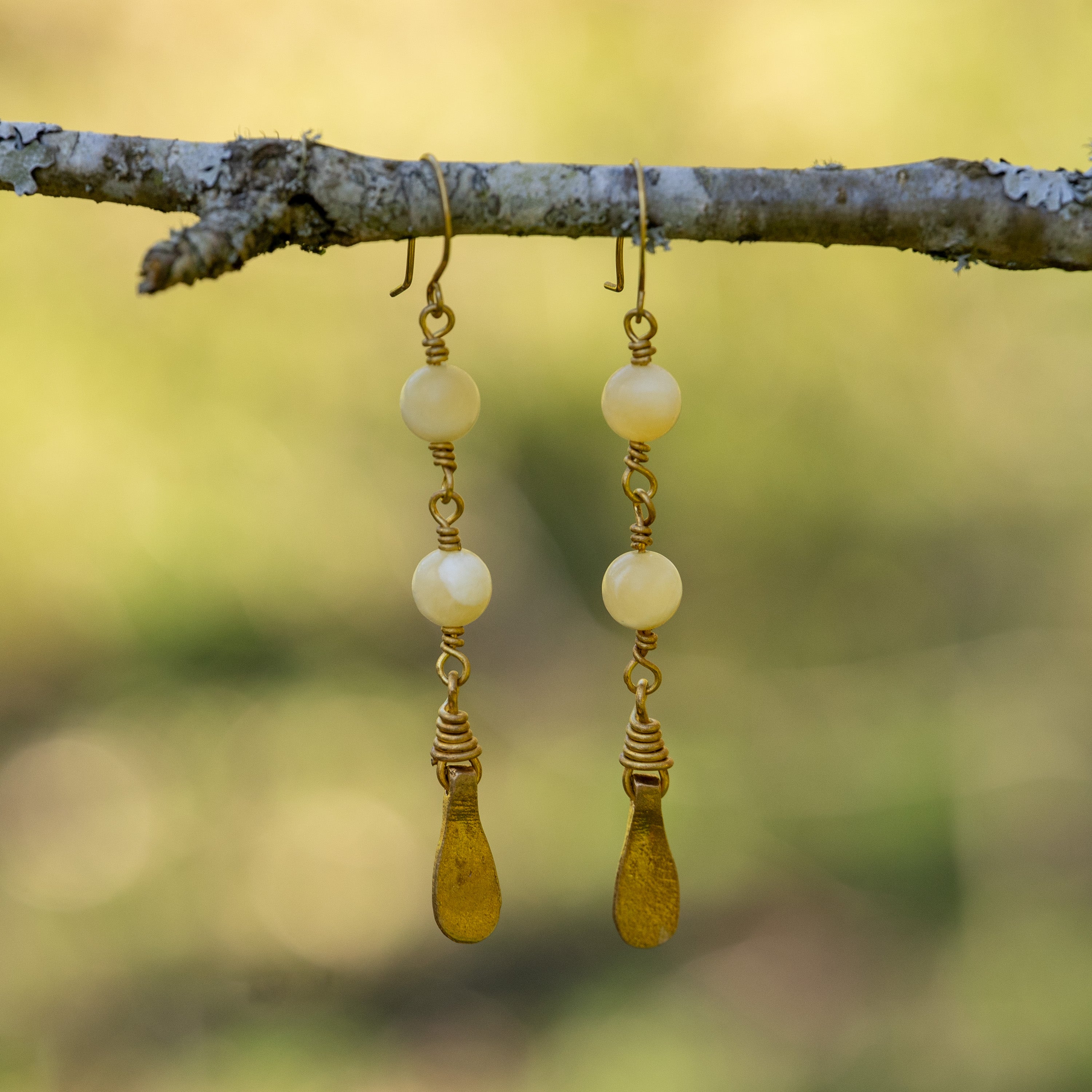 Yellow Calcite Earrings in Brass