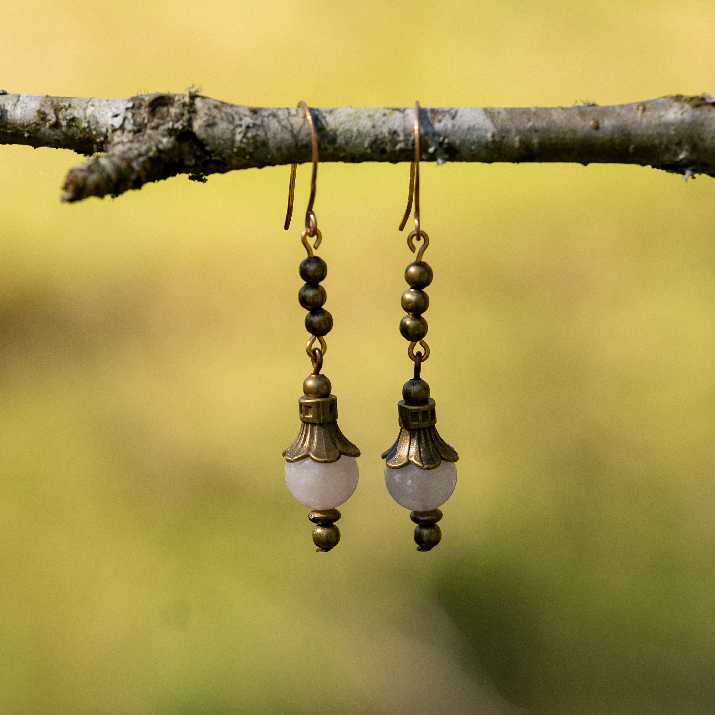 Rose Quartz Earrings in Bronze