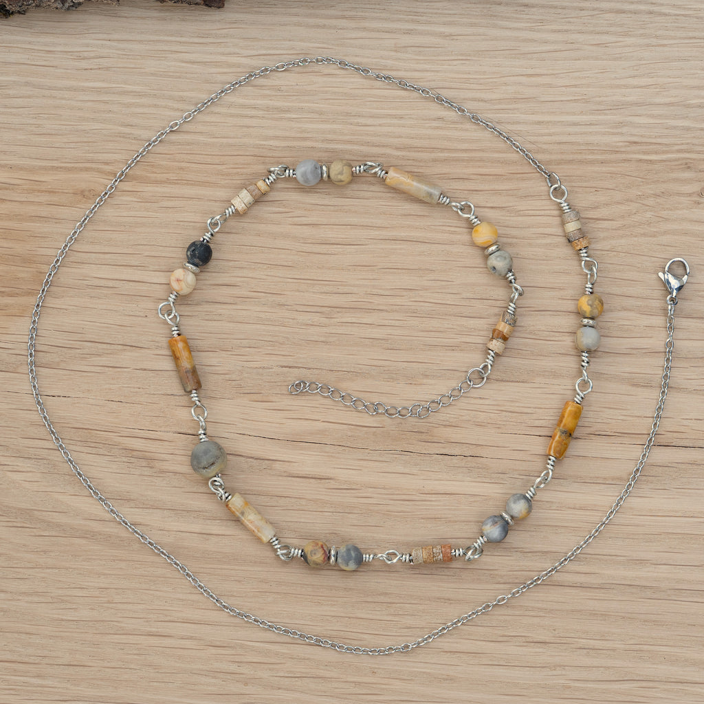 Lace Agate & Picture Jasper Belly Chain in Stainless Steel