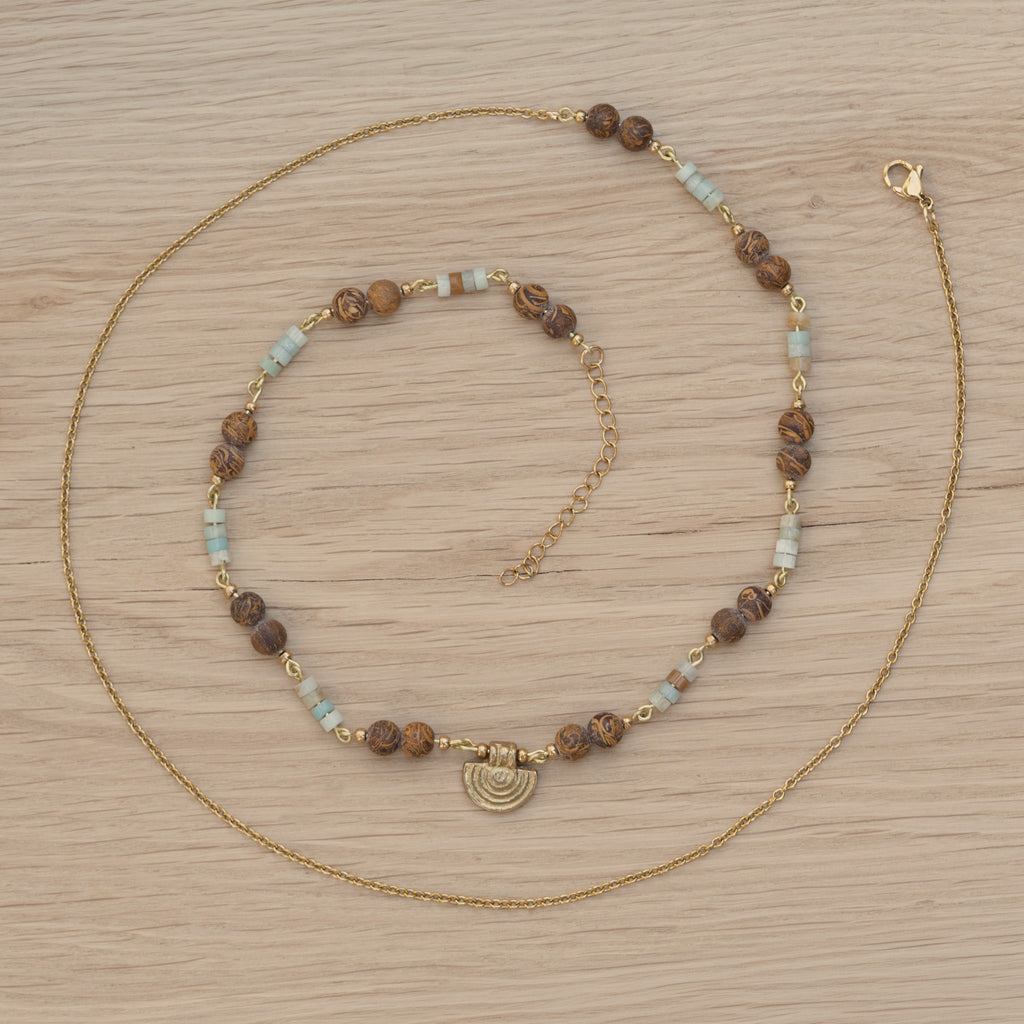 Elephant Skin Jasper & Amazonite Belly Chain in Gold-Filled Stainless Steel & Brass