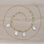 Honey Jade Belly Chain with Cowrie Shells in Gold-Filled Stainless Steel & Brass
