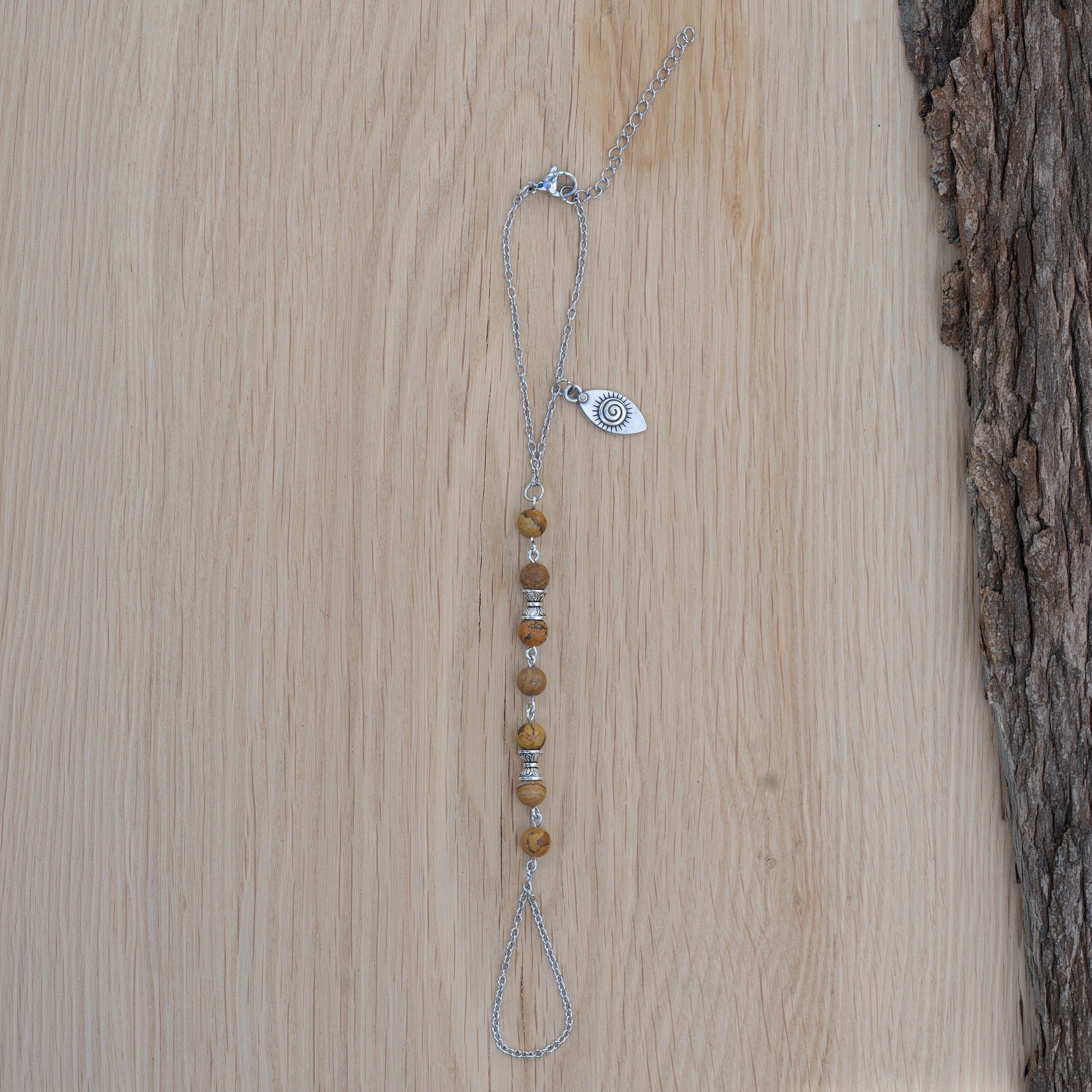 Landscape Jasper Hand Chain with Charm in Stainless Steel
