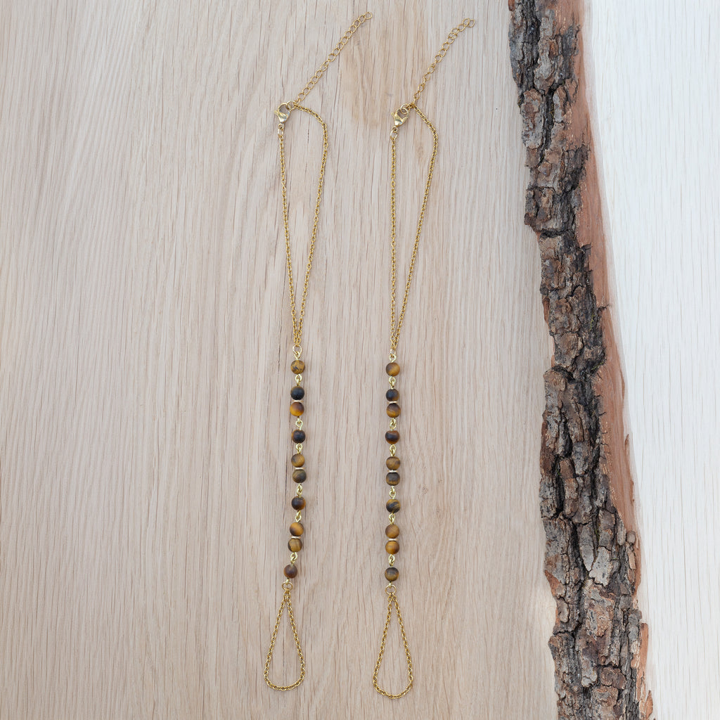 Matte Tiger’s Eye Barefoot Sandals in Goldfilled Stainless Steel