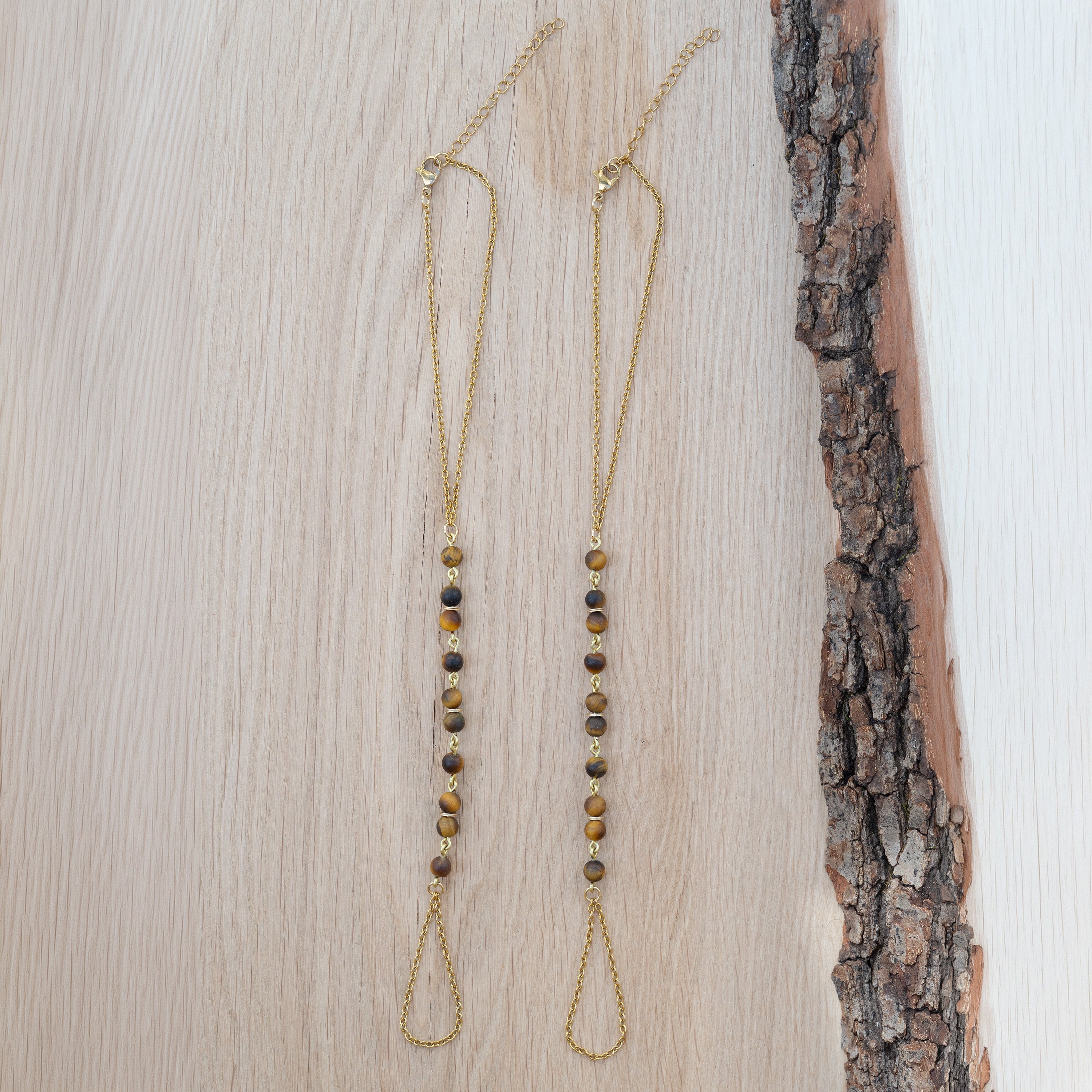 Matte Tiger’s Eye Barefoot Sandals in Goldfilled Stainless Steel