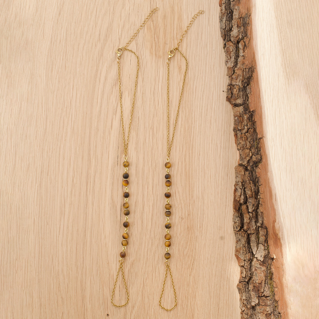 Matte Tiger’s Eye Barefoot Sandals in Goldfilled Stainless Steel