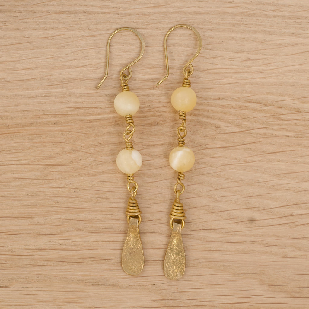 Yellow Calcite Earrings in Brass