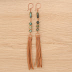 African Turquoise Tassel Earrings in Copper