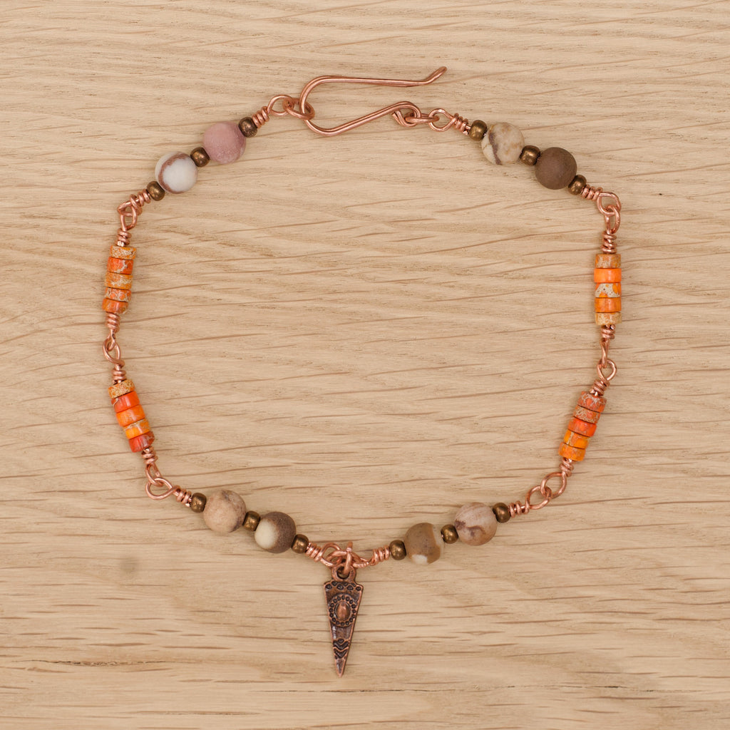 Zebra Jasper & Sea Sediment Jasper Anklet in Copper