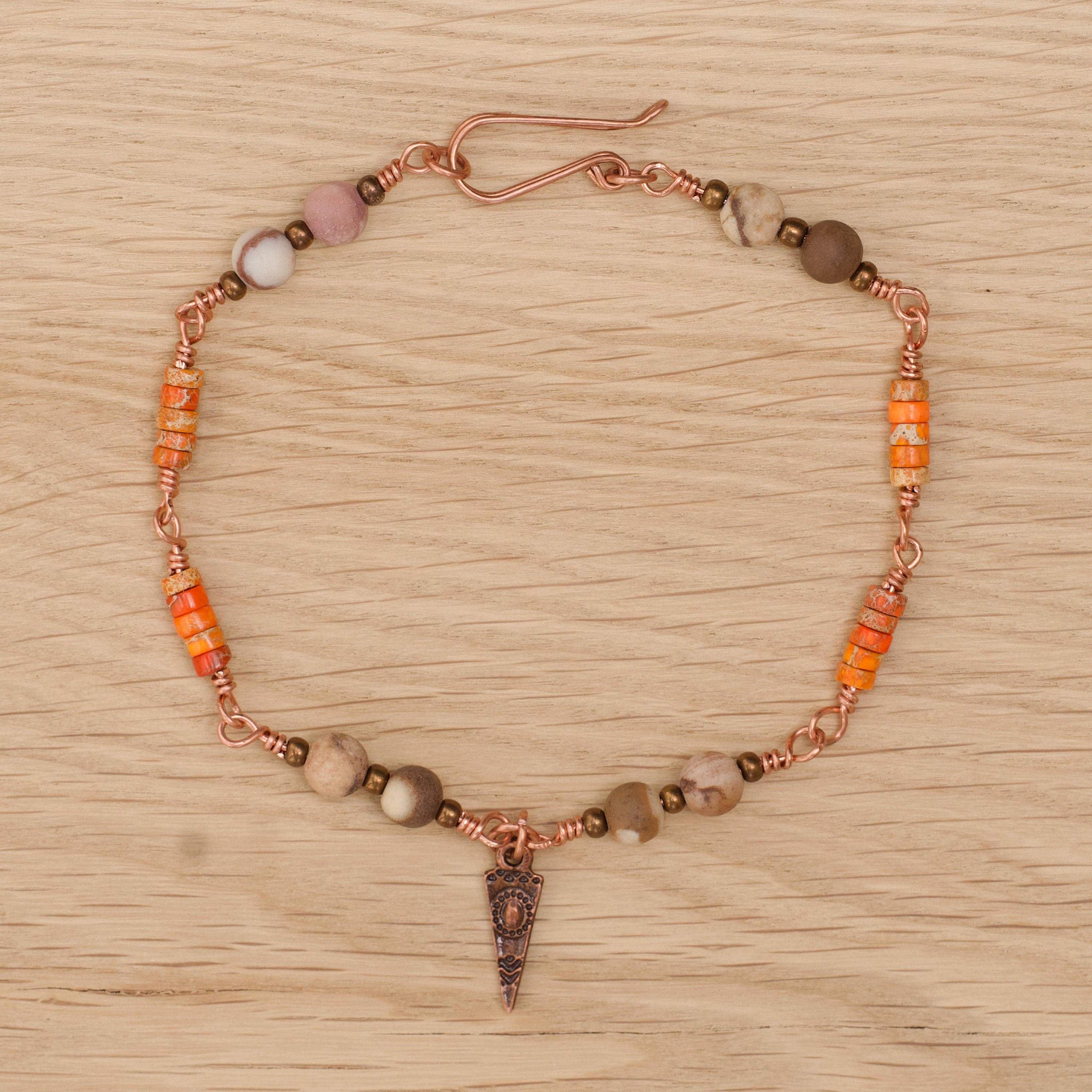 Zebra Jasper & Sea Sediment Jasper Anklet in Copper