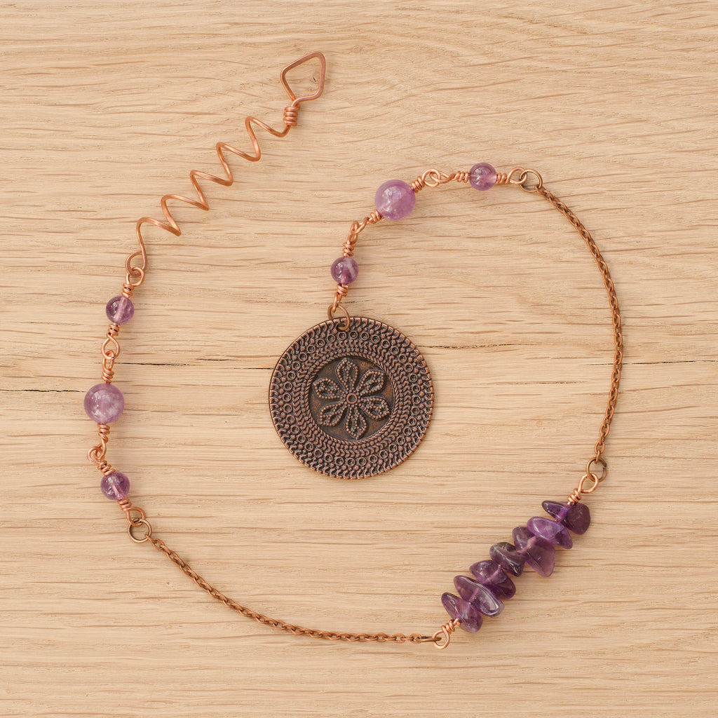 Amethyst Hair Twist with Chains and Charm in Brass