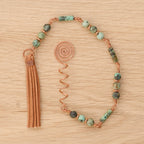 African Turquoise Hair Twist with Leather Tassel in Copper