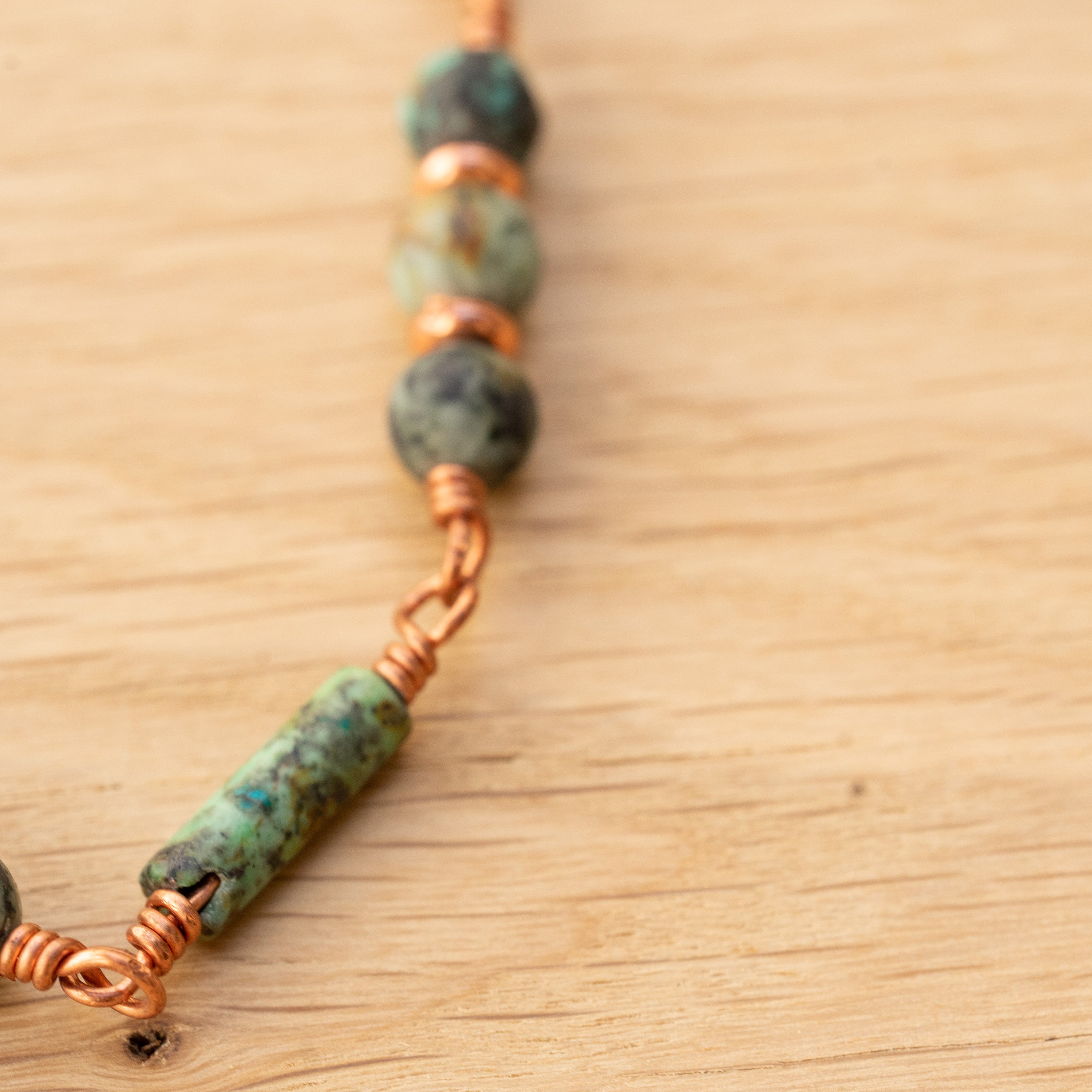 African Turquoise Hair Twist with Leather Tassel in Copper