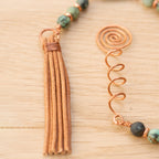 African Turquoise Hair Twist with Leather Tassel in Copper
