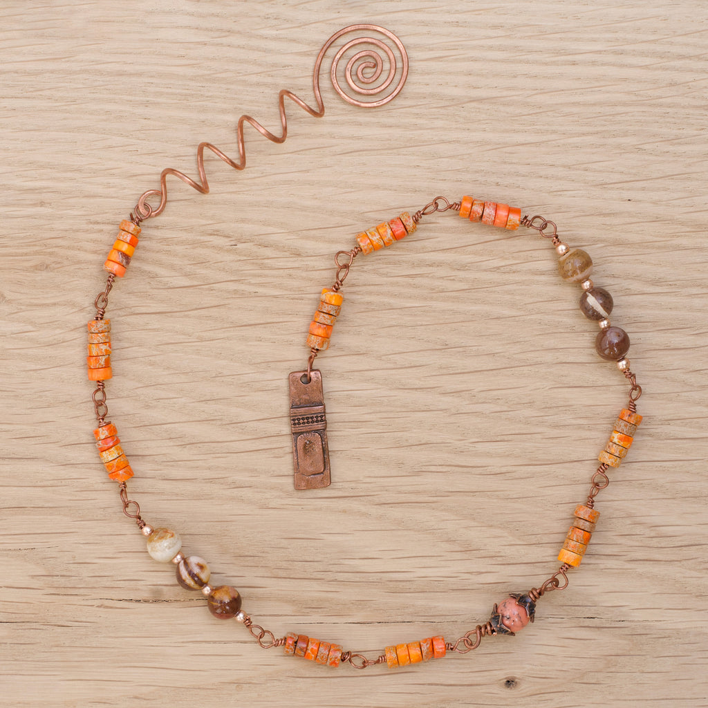 Zebra Jasper & Sea Sediment Jasper Hair Twist in Copper