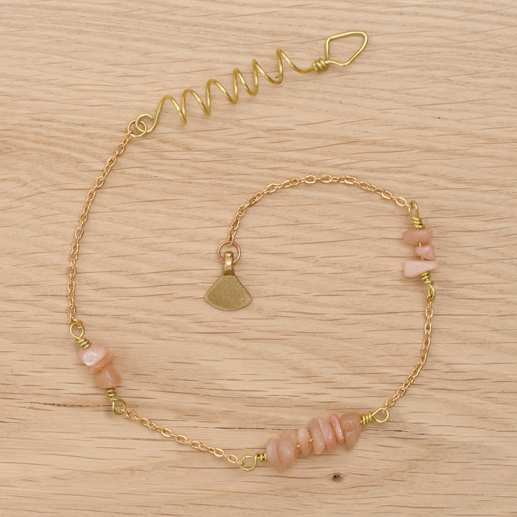 Orange Moonstone Hair Twist with Chains and Charm in Brass