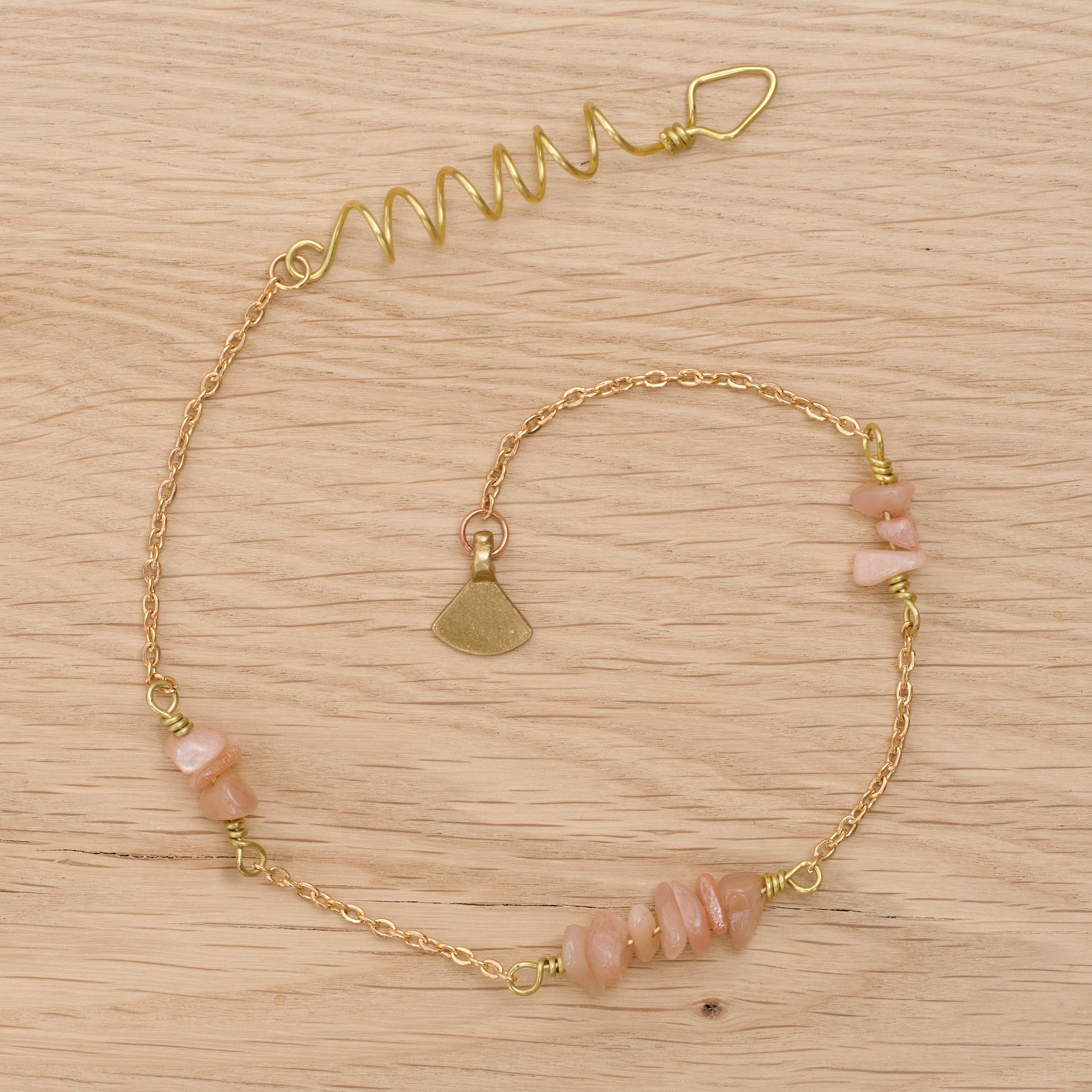 Orange Moonstone Hair Twist with Chains and Charm in Brass