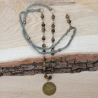 Bohemian Necklace with Matte Tiger’s Eye, Bronze & Fabric