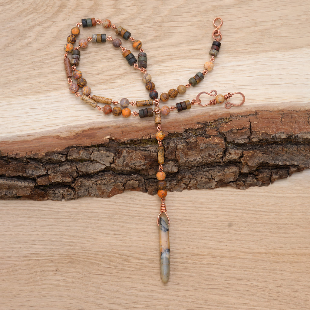 Bohemian Necklace with Mixed Jasper & Copper