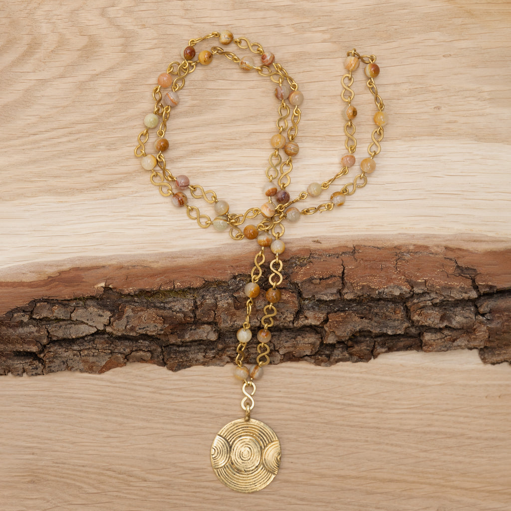 Bohemian Necklace with Wood Jasper & Brass Pendant