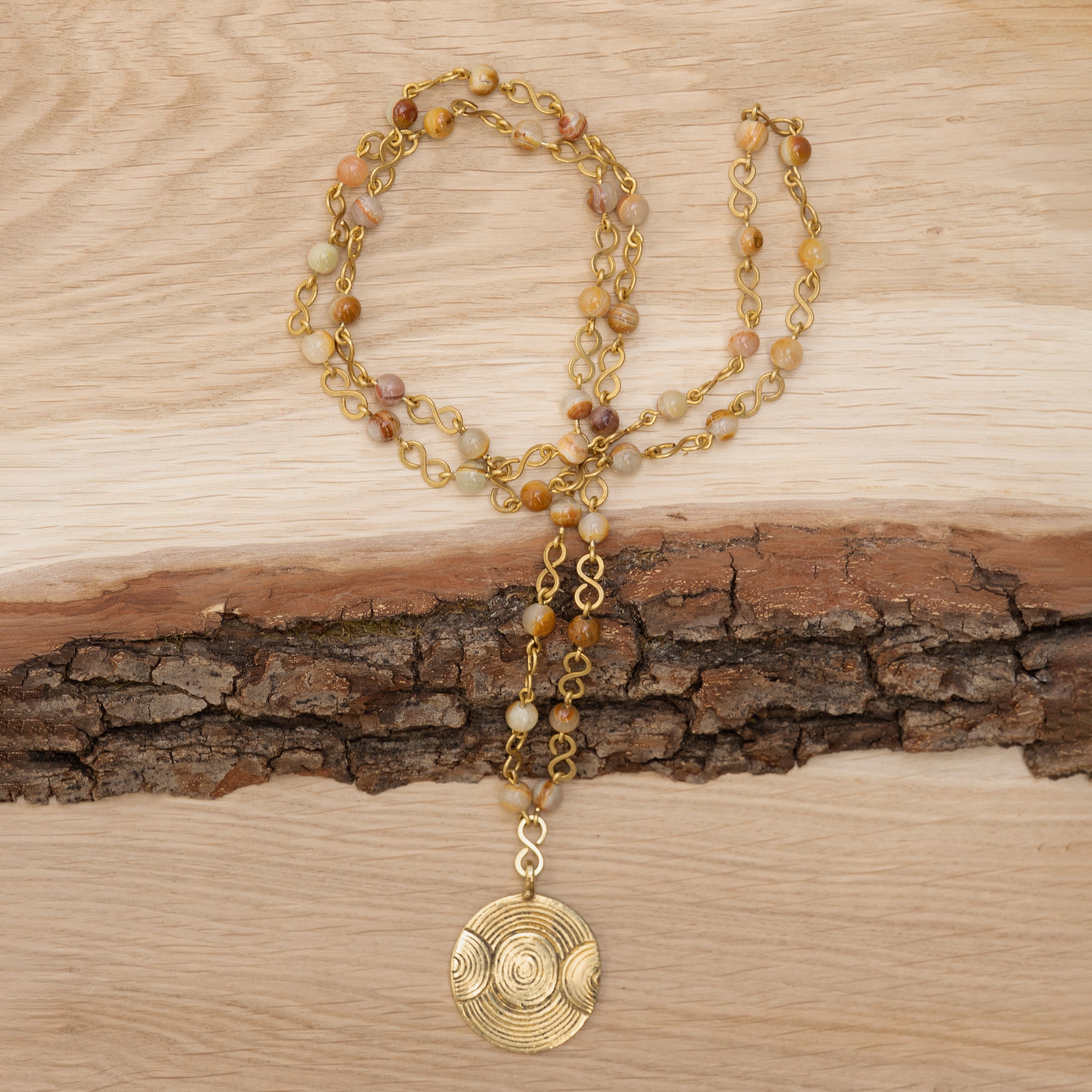 Bohemian Necklace with Wood Jasper & Brass Pendant