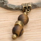 Bohemian Necklace with Matte Tiger’s Eye, Bronze & Fabric