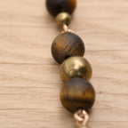 Bohemian Necklace with Matte Tiger’s Eye, Bronze & Fabric