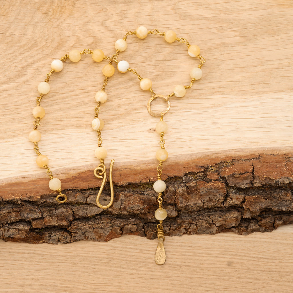 Bohemian Necklace with Yellow Calcite & Brass