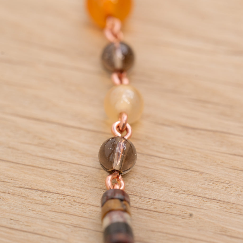 Carnelian, Smoky Quartz & Picasso Jasper Necklace in Copper