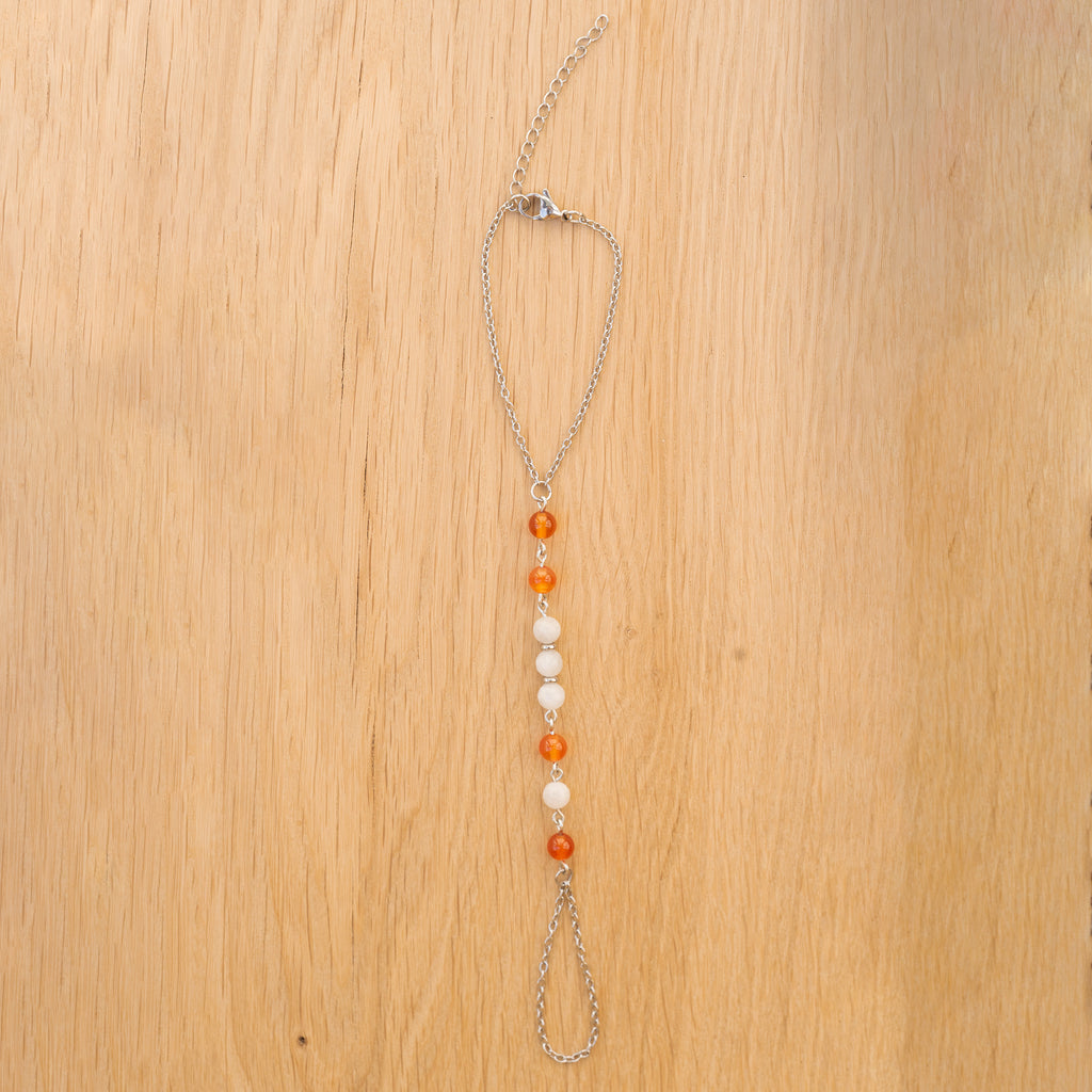 Carnelian & Moonstone Hand Chain in Stainless Steel