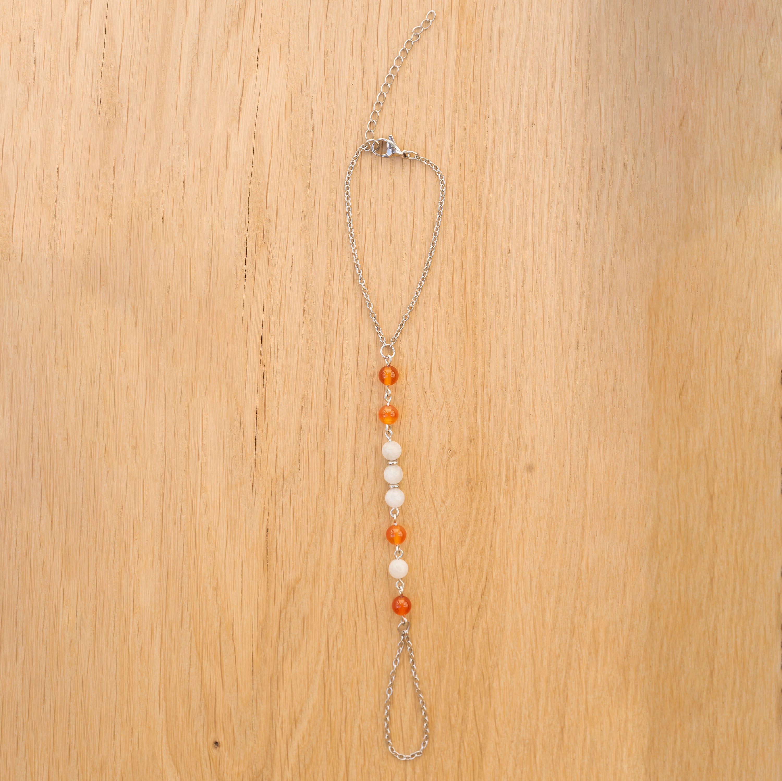 Carnelian & Moonstone Hand Chain in Stainless Steel