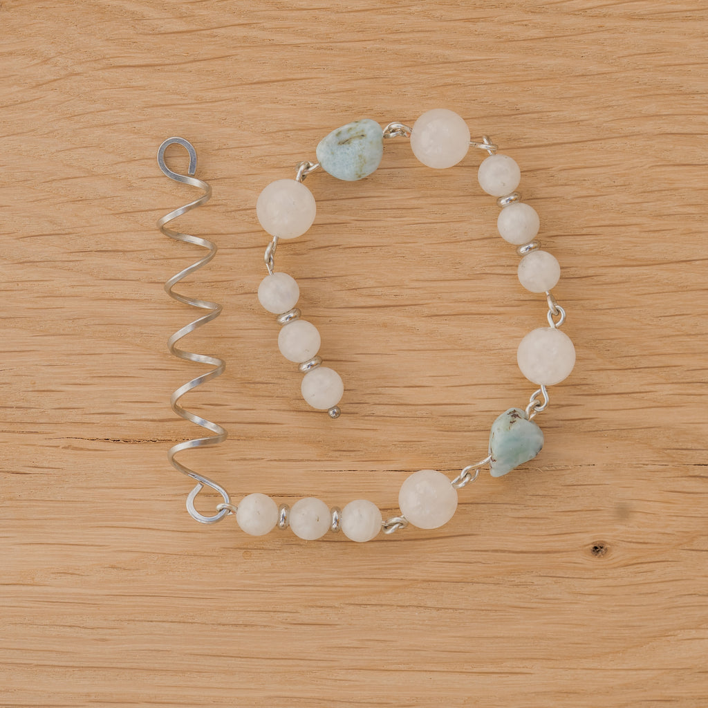 Moonstone & Larimar Hair Twist in Stainless Steel