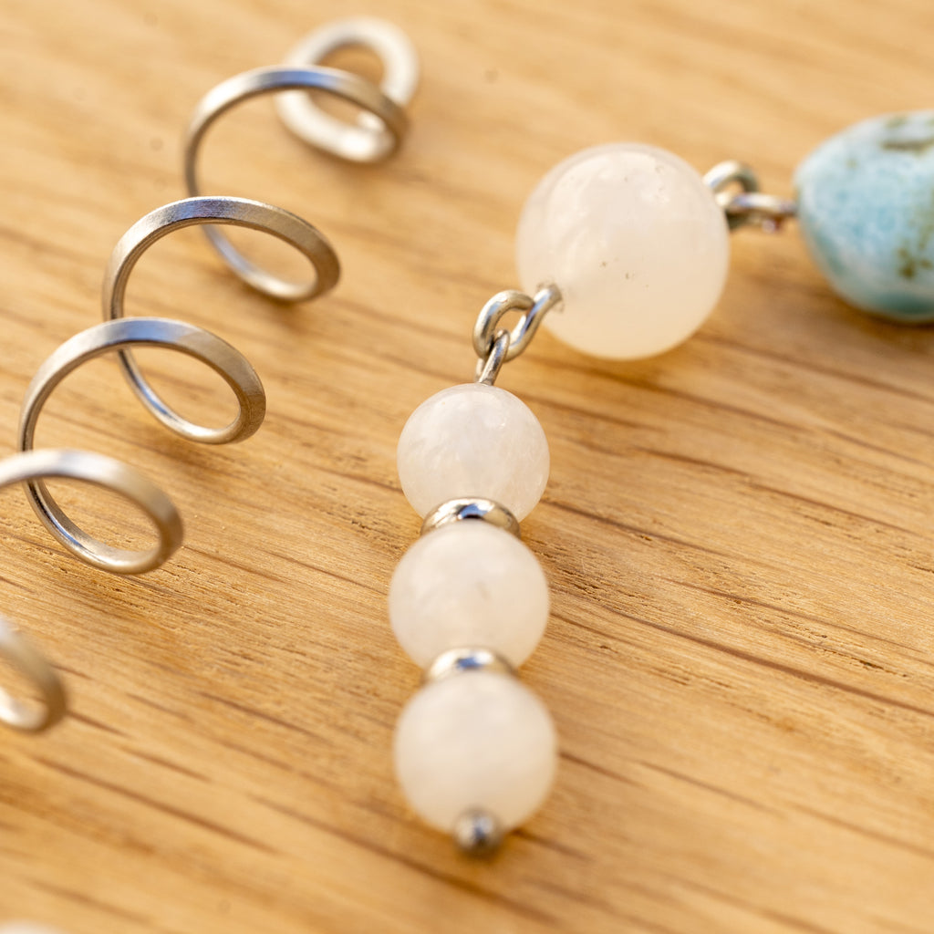 Moonstone & Larimar Hair Twist in Stainless Steel