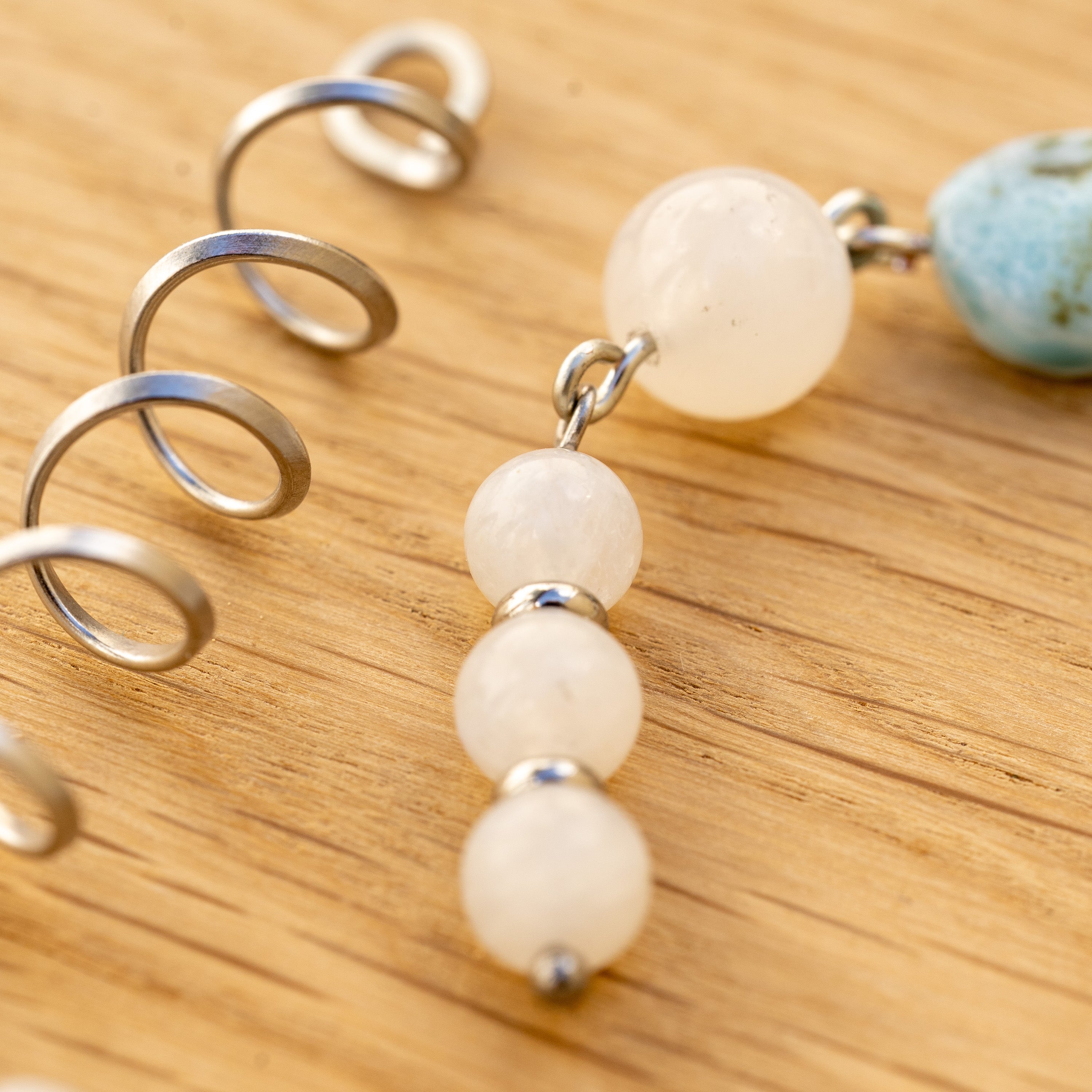 Moonstone & Larimar Hair Twist in Stainless Steel