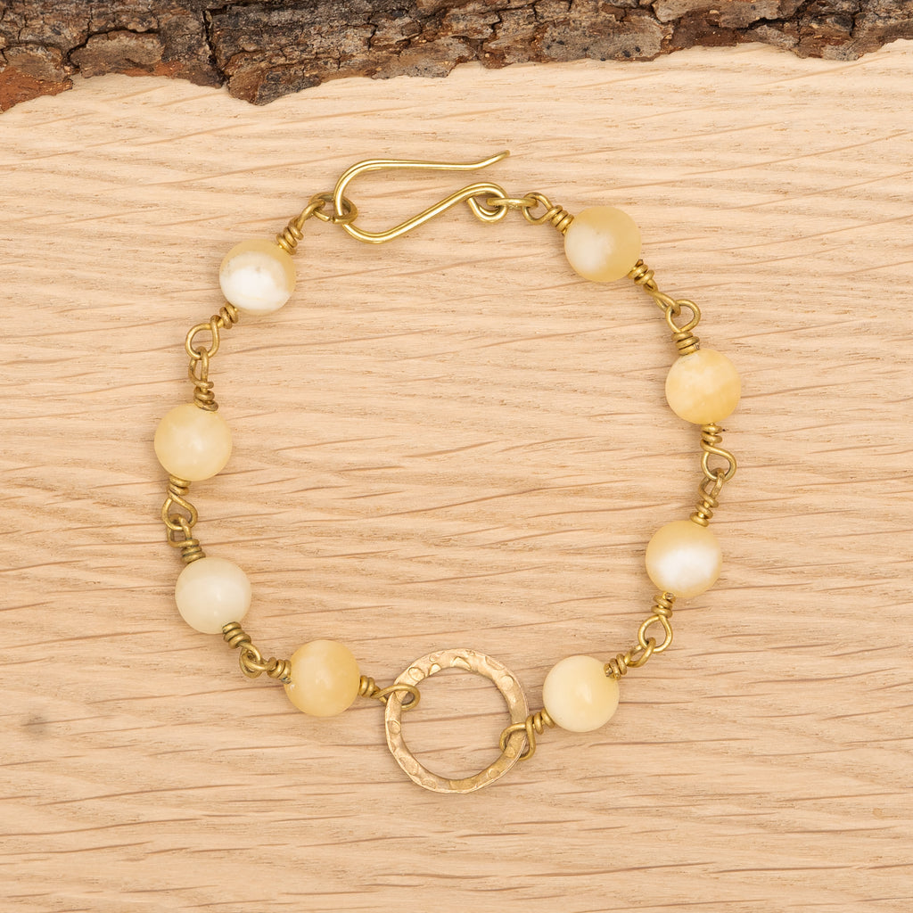Yellow Calcite Bracelet with Brass Circle Charm