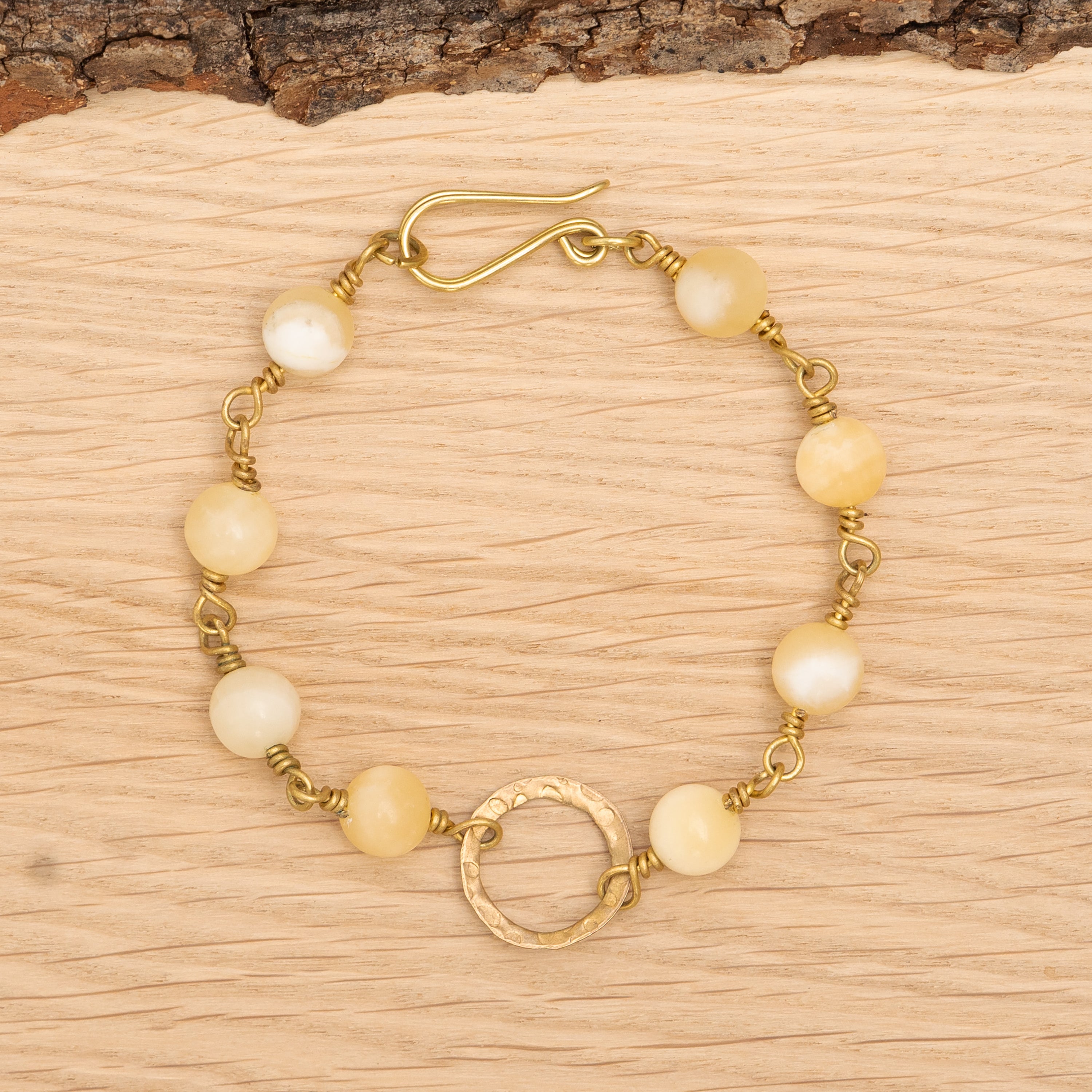 Yellow Calcite Bracelet with Brass Circle Charm