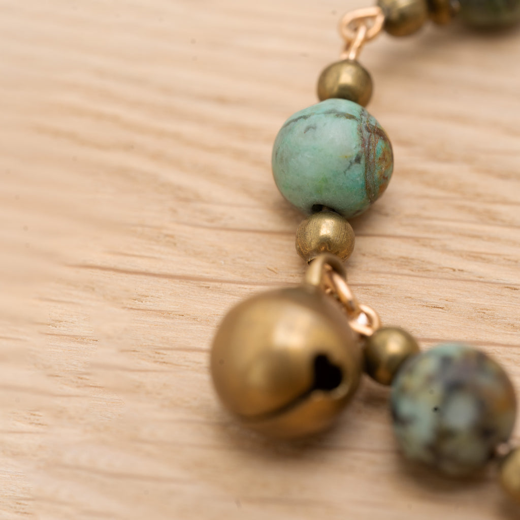 African Turquoise Bell Bracelet in Bronze