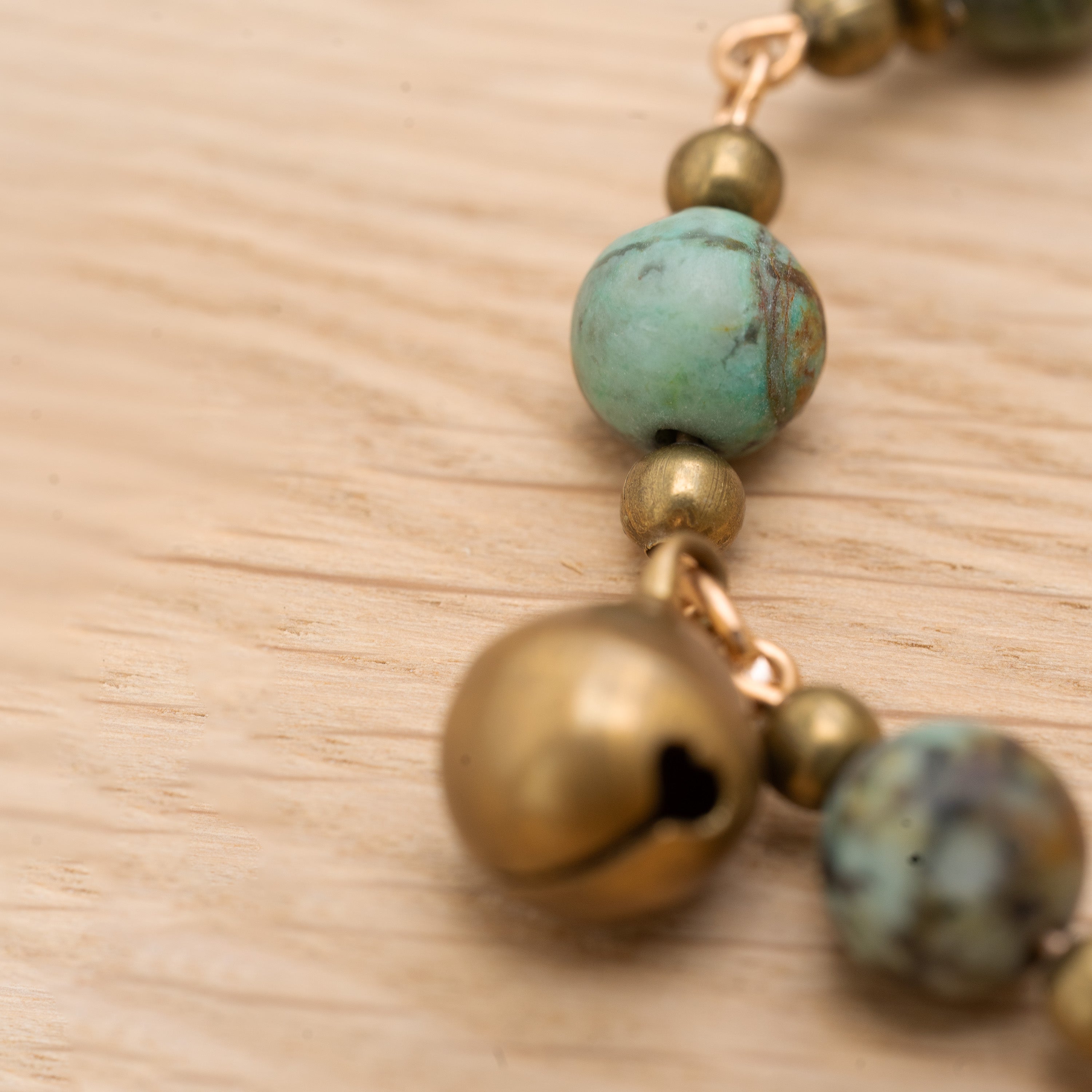 African Turquoise Bell Bracelet in Bronze