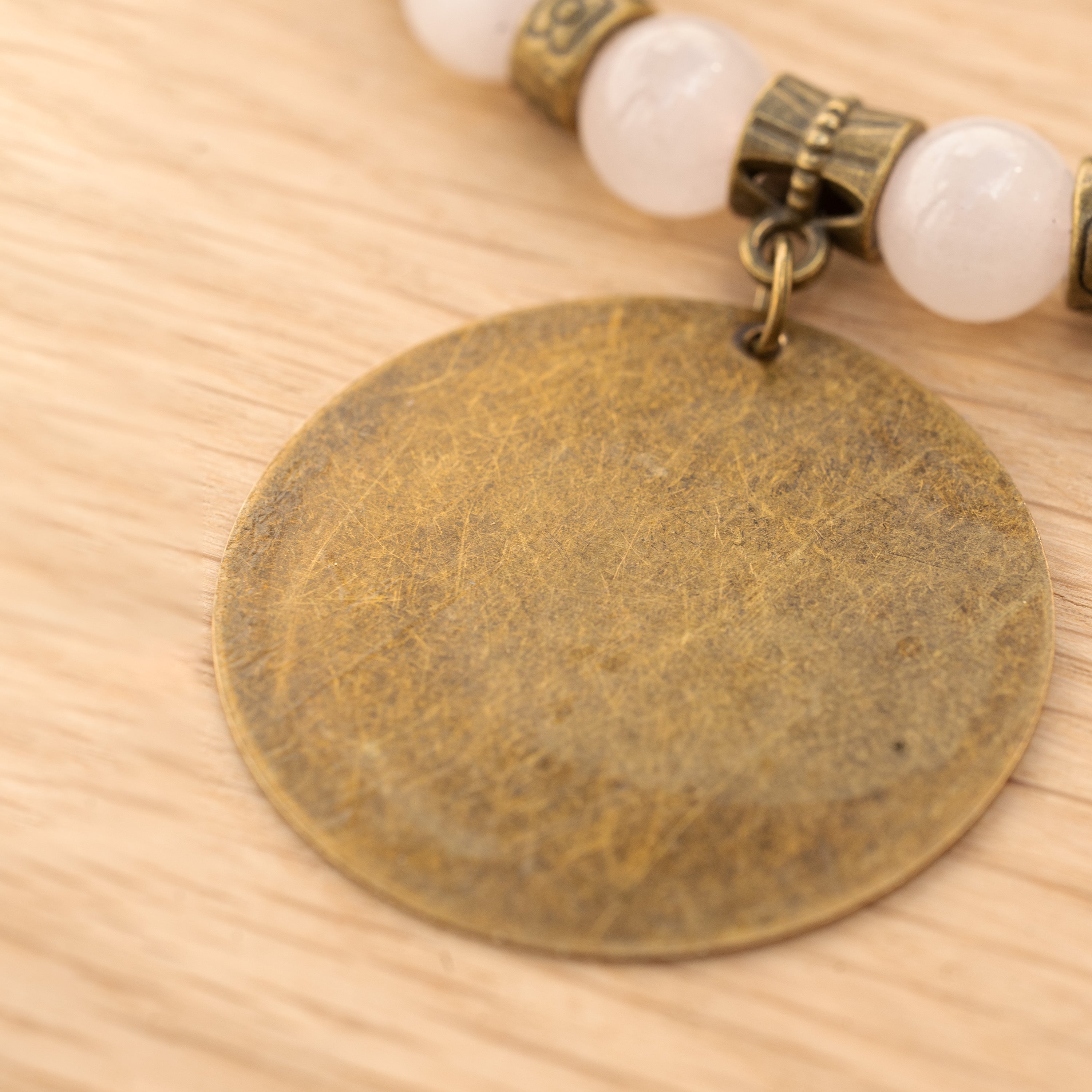 Rose Quartz Bracelet with Bronze Pendant