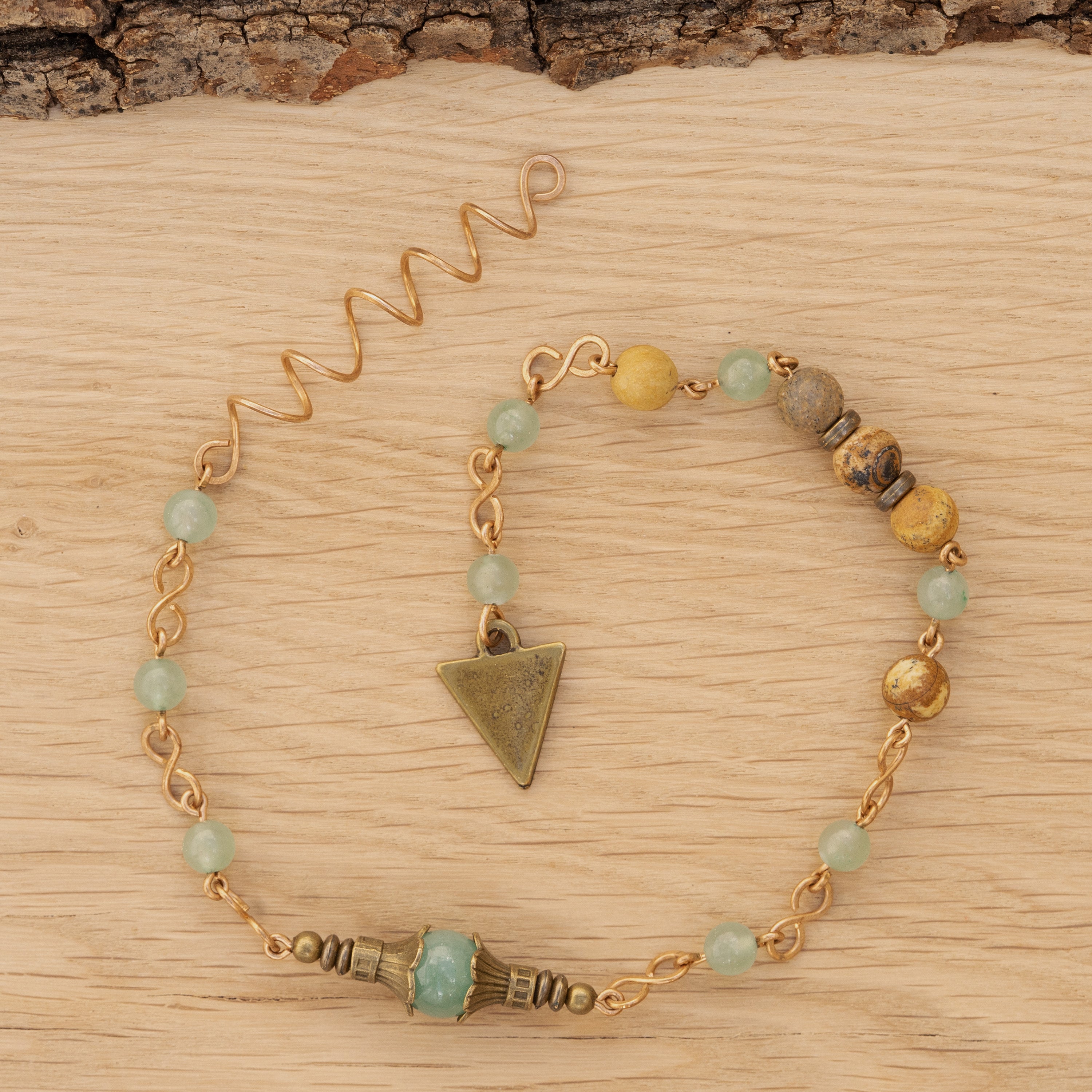 Aventurine & Landscape Jasper Hair Twist in Bronze