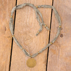 Bohemian Fabric Necklace with Bronze Pendant